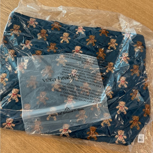 Quilted Blue Tote Bag with Teddy Bear Print - Picture 5 of 6